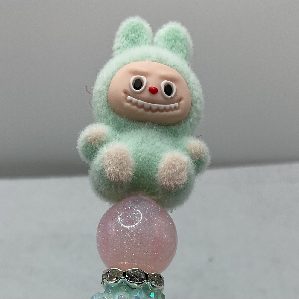VERY SPARKLY**Mint Green and Pink Labubu like Monster Toy Pen -handmade